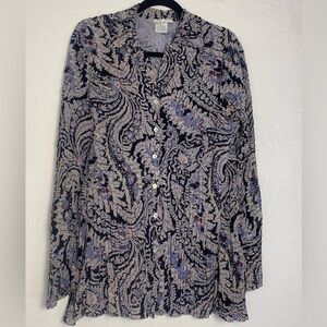 Alberto Makali Paisley Women's Blouse Sz Large Black/Blue Stretchy Flowly